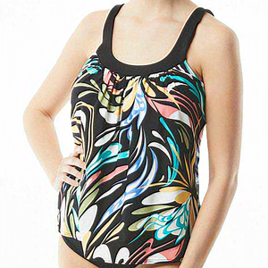 Coco Reef Retro Swirl‎ Ultra Fit Bra-Sized Underwire Tankini Swim Top Black 34C